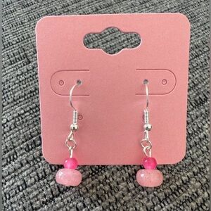 Pink Beaded Stainless Steel Drop Earrings